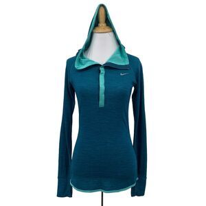 Nike Running Hoodie Shirt XS Extra Small Dri Fit Half Snap Placket Wool Blend